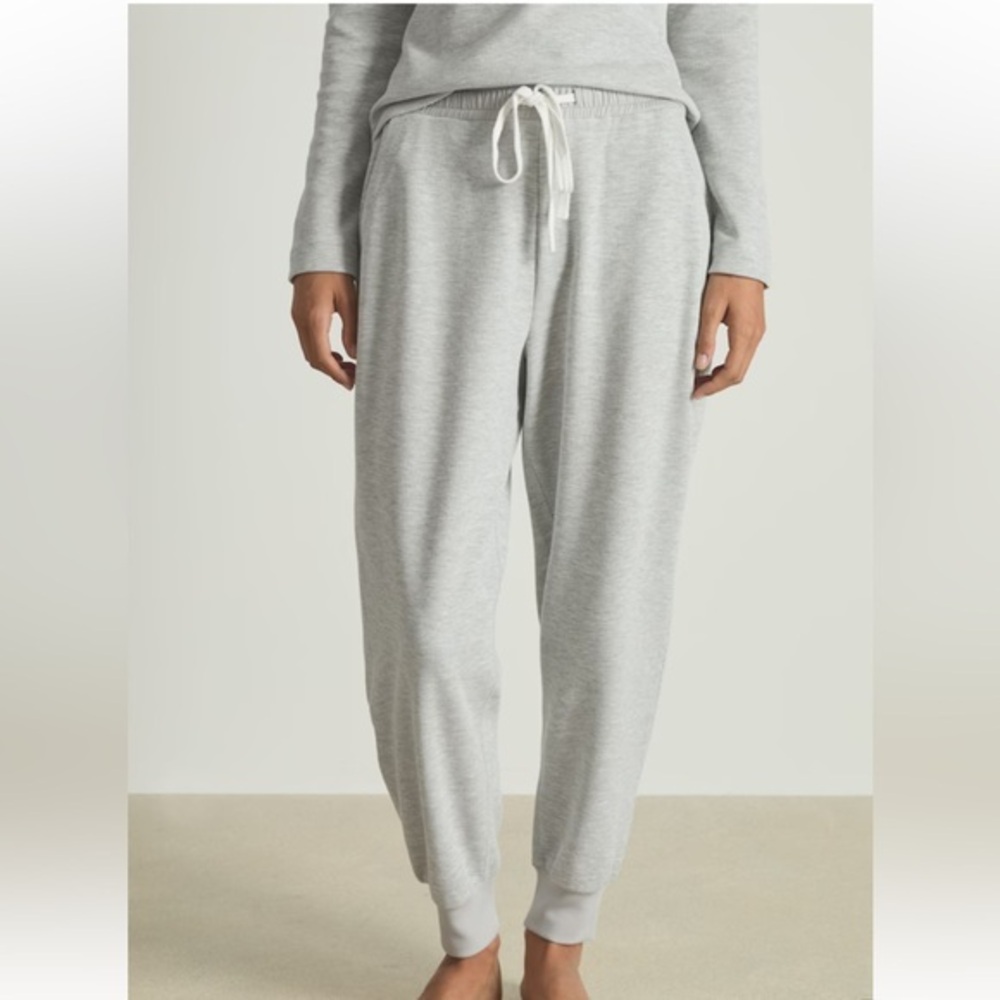 REISS Taylor Waffle Jersey Joggers with Cotton in Grey Marl XS